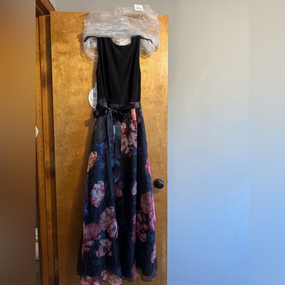 SLNY Black Floral Tulle Maxi Dress